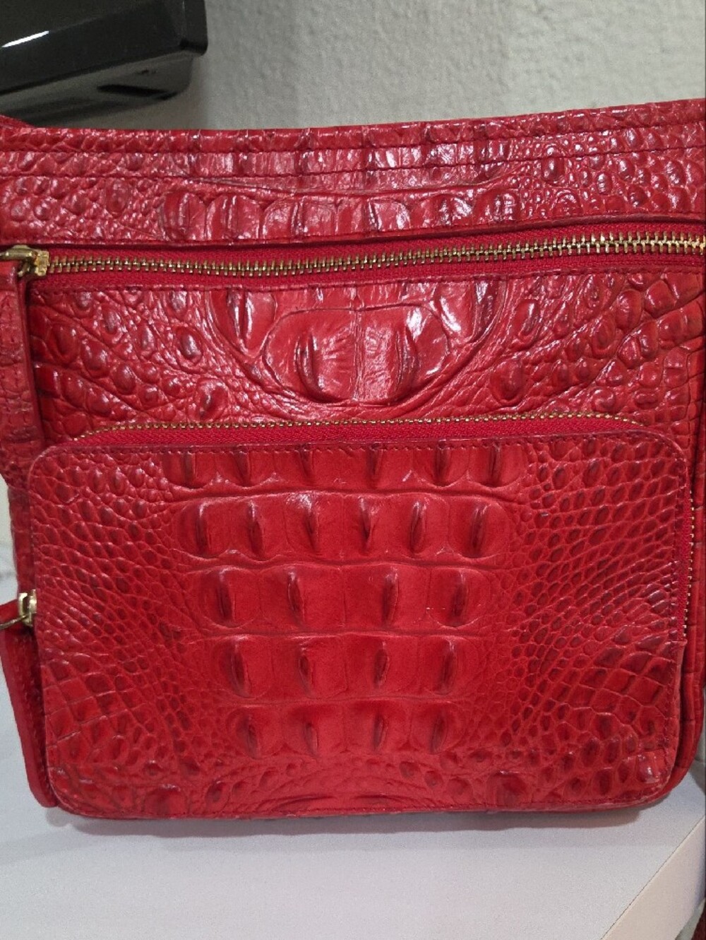 Brahmin Red Croc-Embossed Crossbody with Gold Hardware - Picture 2 of 8